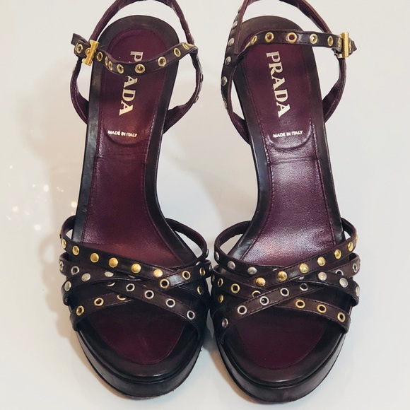 Prada Shoes - Prada Brown strap sandals. Gold/silver studs. 38.5